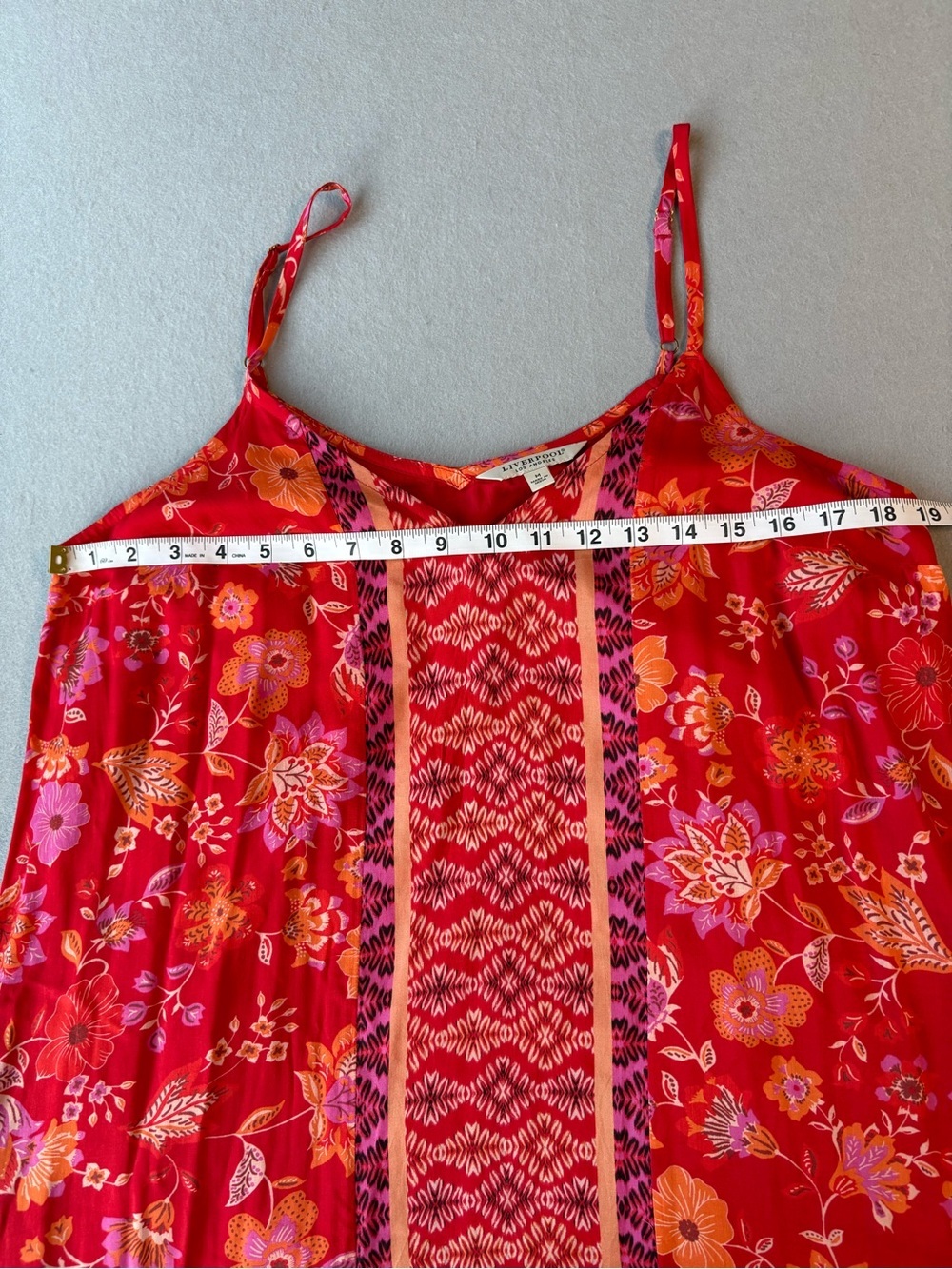 Liverpool Los Angeles Spaghetti Strap Woven Maxi Dress Red Orange Floral Sz M - Picture 6 of 12